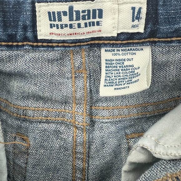 Girls Urban Pipeline Jeans Size 14 Regular Dark Wash Straight Leg 100% Cotton - Picture 3 of 7